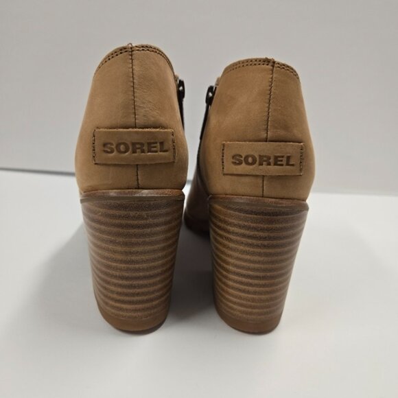 Sorel Nadia Tan and Cream Leather Peep Toe Ankle Bootie - Picture 8 of 10